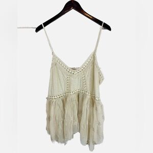 Lucky Brand | Cream Boho Tank with Tulle Waist, XL